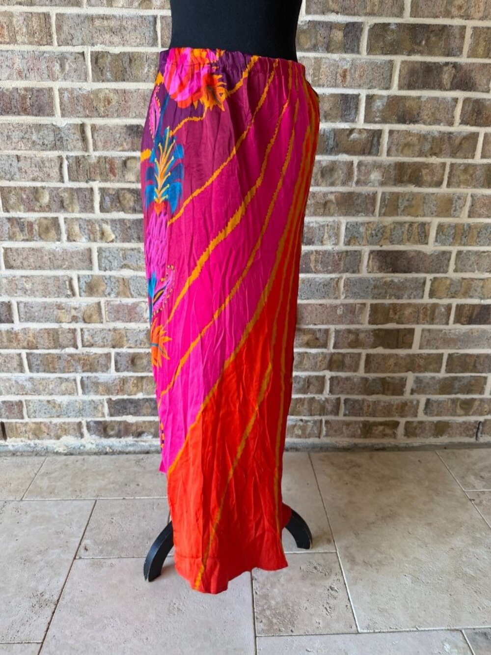 farm rio slip skirt satin colorful abstract tropical medium casual jewel tones